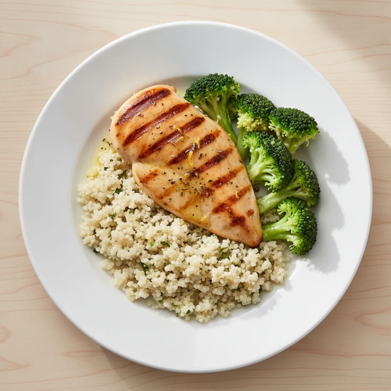 Grilled Chicken Breast with Quinoa and Steamed Broccoli