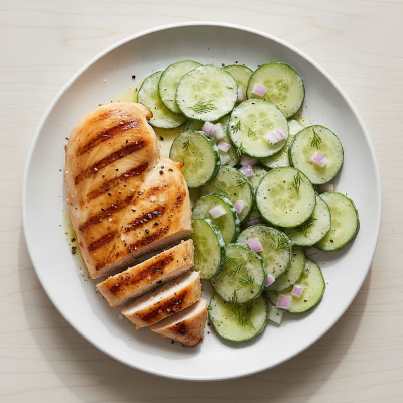 Cool Cucumber and Dill Salad with Grilled Chicken