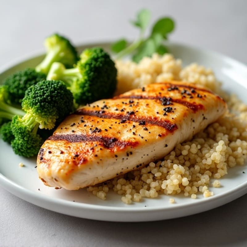 Grilled Chicken Breast with Roasted Broccoli and Quinoa
