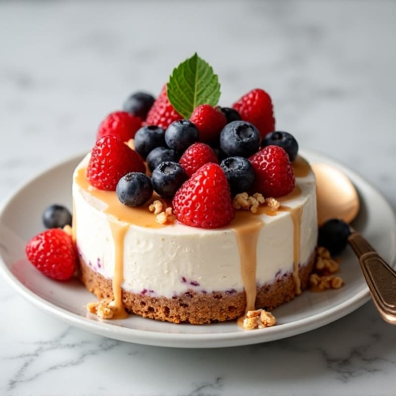Silky Greek Yogurt Protein Cheesecake with Fresh Berries