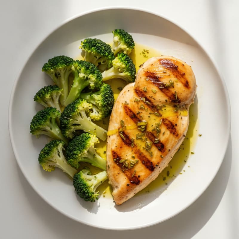 Grilled Lemon-Herb Chicken Breast with Steamed Broccoli