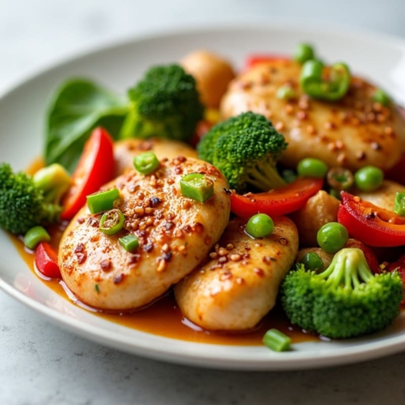 Garlic Ginger Chicken with Silky Stir-Fry Sauce and Fresh Vegetables