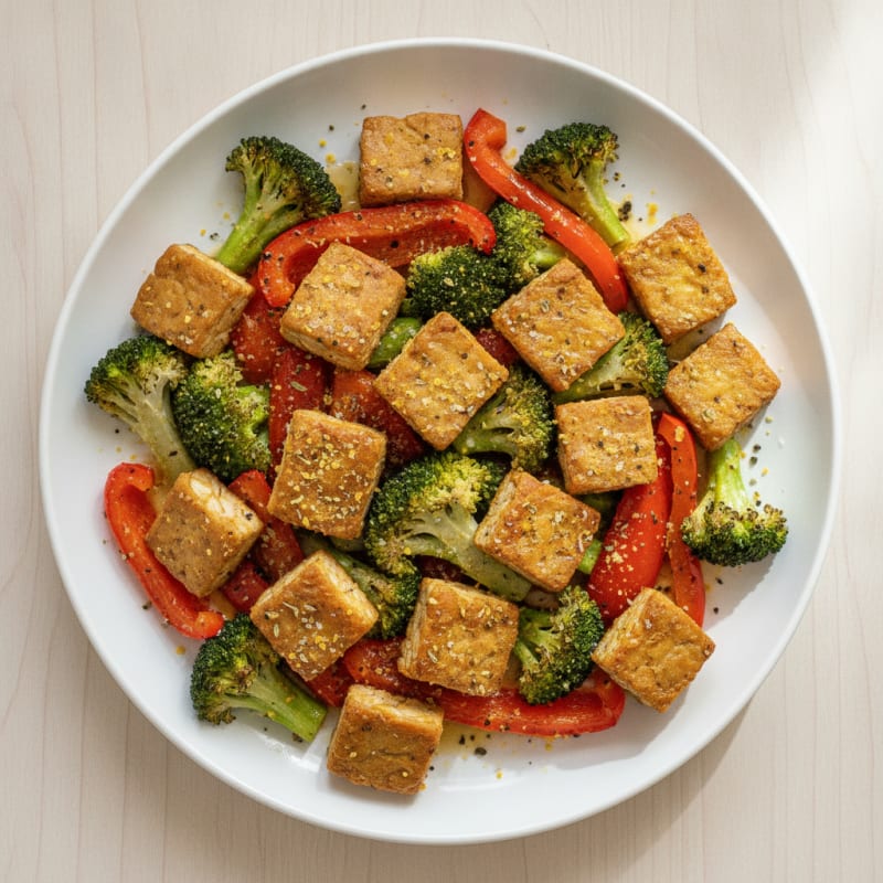 Lemon-Herb Baked Tempeh with Roasted Vegetables