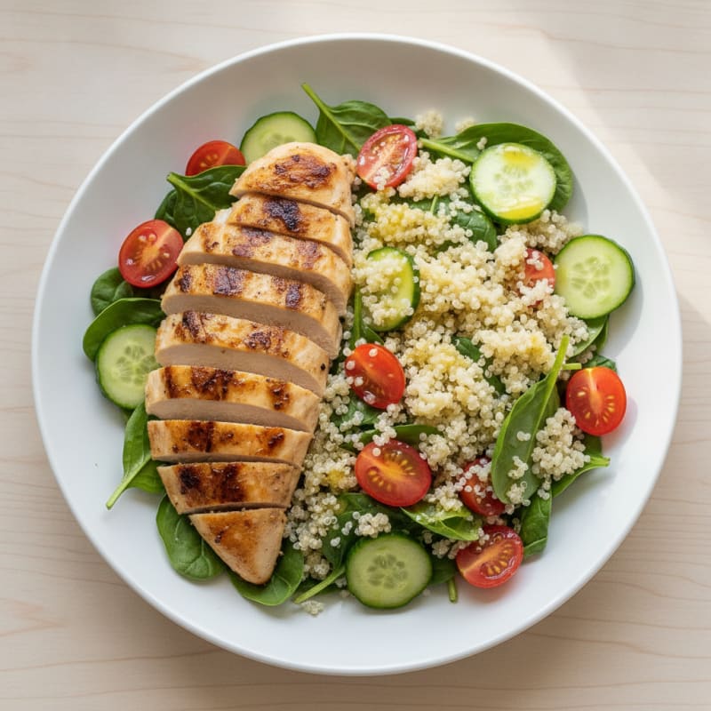 Grilled Chicken and Quinoa Salad with Fresh Spinach