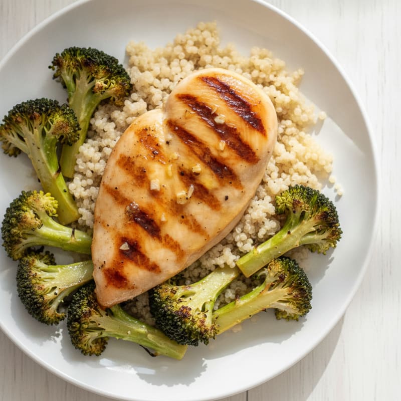 Grilled Chicken Breast with Quinoa and Roasted Broccoli