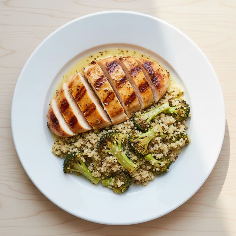 Grilled Chicken Breast with Quinoa and Roasted Broccoli
