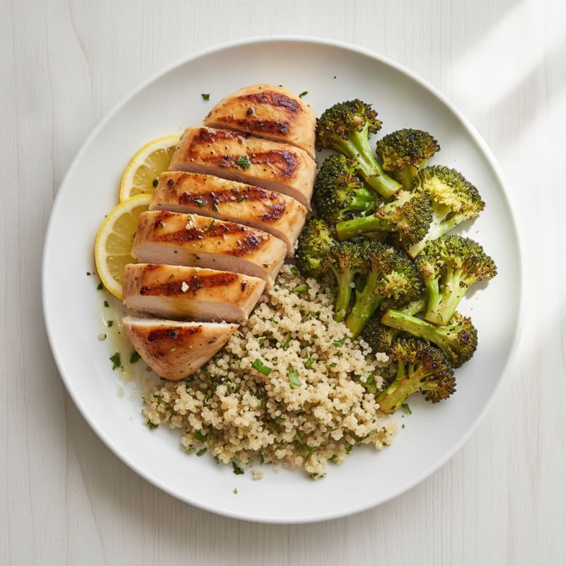 Grilled Chicken Breast with Quinoa and Roasted Broccoli