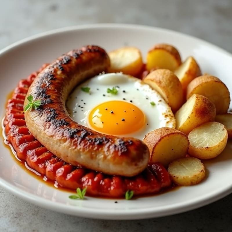 Chicken Sausage and Crispy Potato Skillet with Fried Eggs