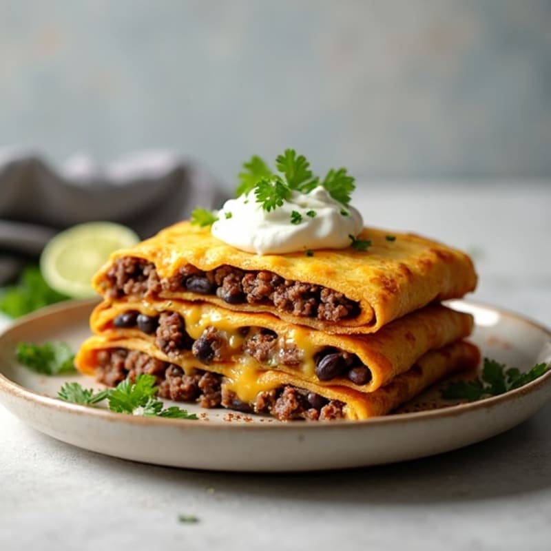 Lean Ground Beef and Black Bean Baked Tortilla Stack with Creamy Cheesy ...
