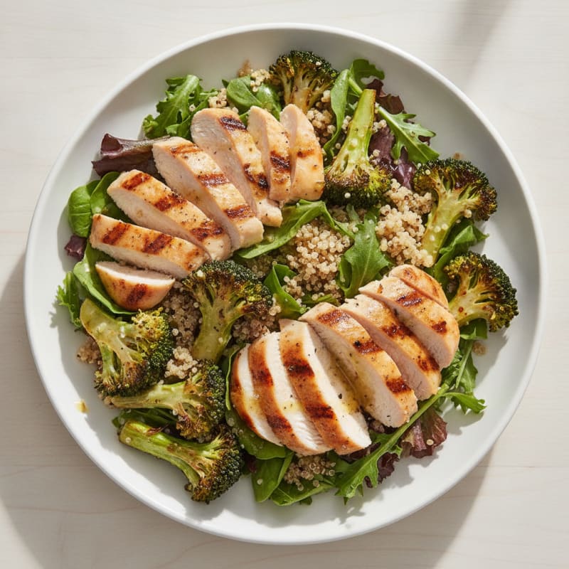 Grilled Chicken Breast Salad with Quinoa and Roasted Broccoli