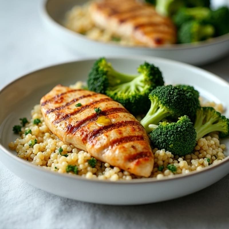 Grilled Chicken Breast with Quinoa and Roasted Broccoli