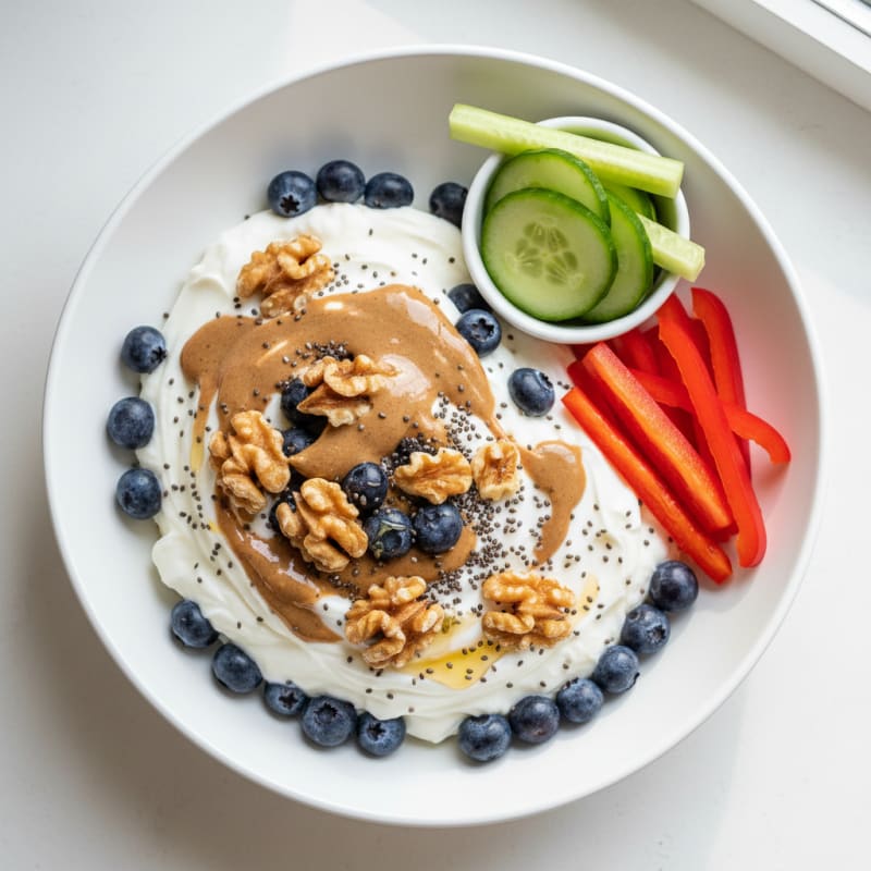 Creamy Greek Yogurt Parfait with Fresh Berries, Chia Seeds, and Almond Butter