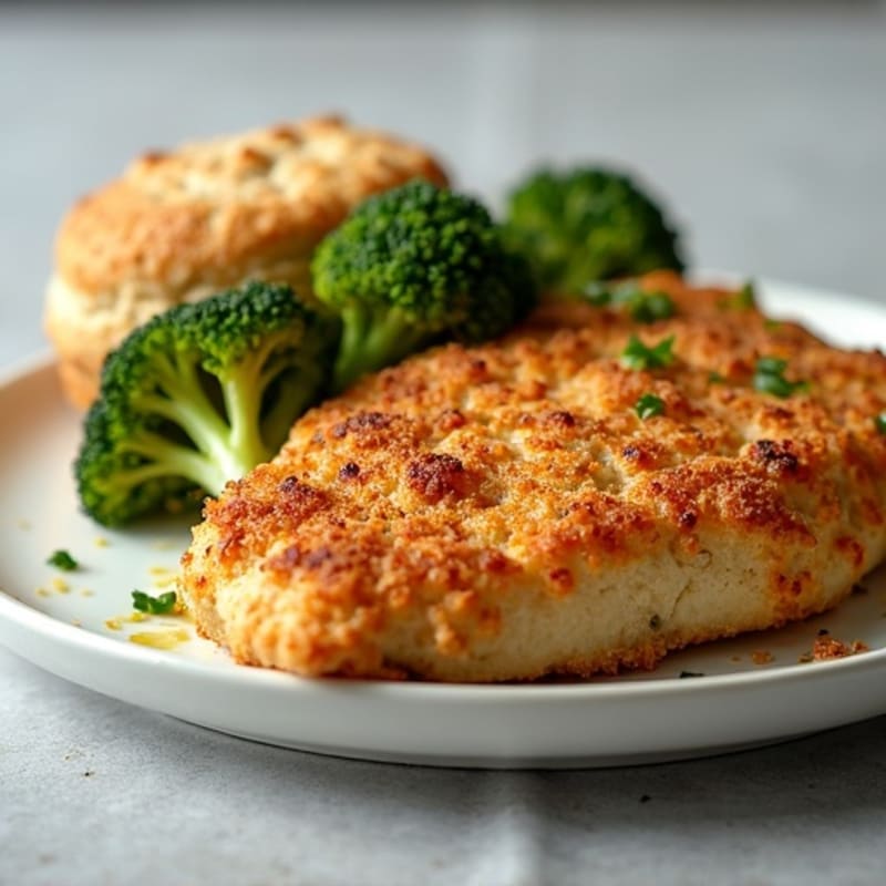 Crispy Baked Chicken with Fluffy Whole Wheat Biscuits and Roasted Broccoli
