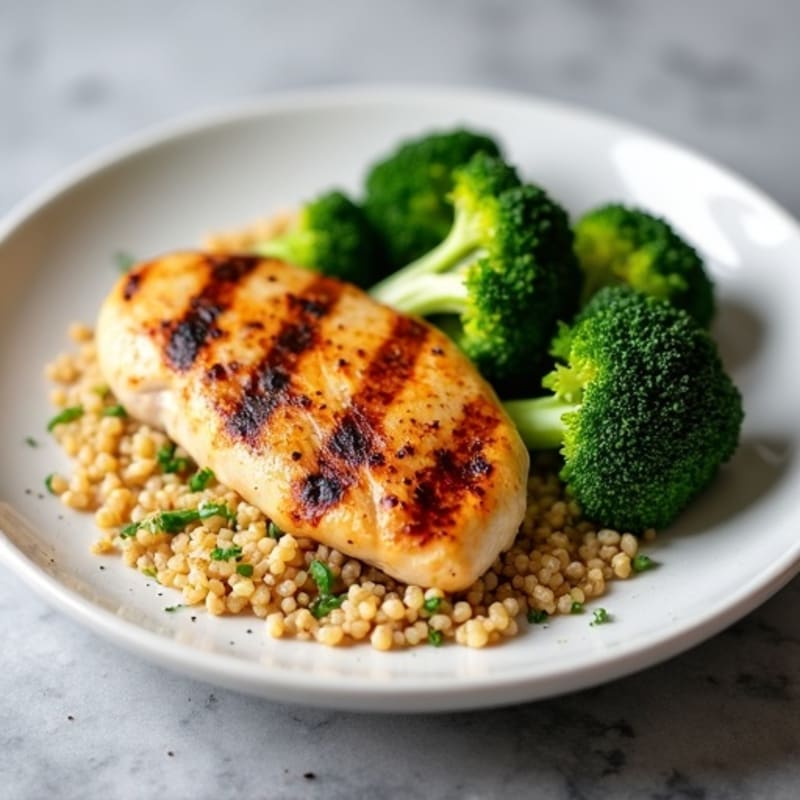 Grilled Chicken Breast with Roasted Broccoli and Quinoa