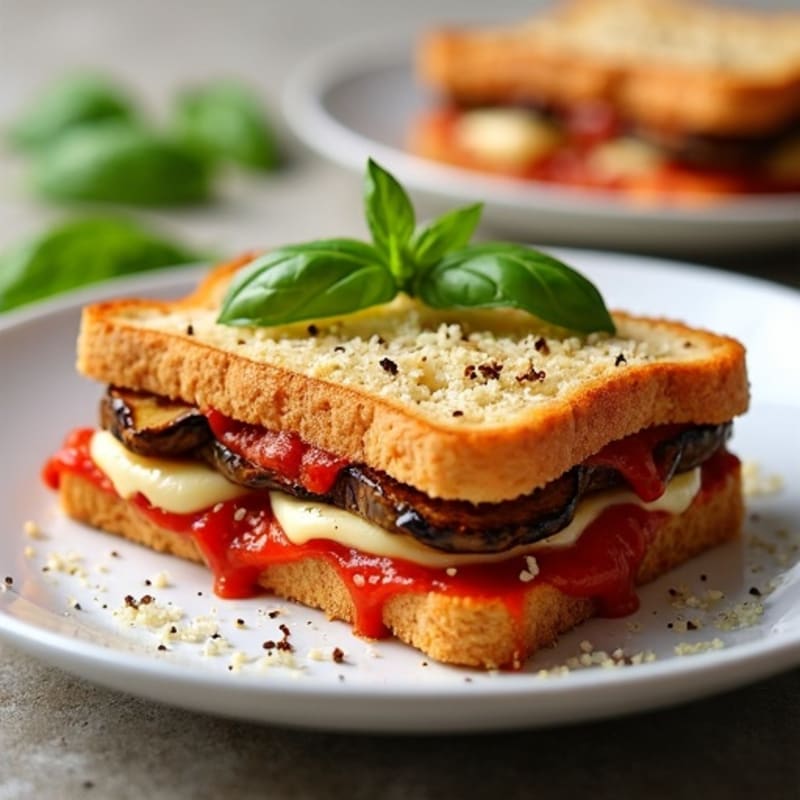 Crispy Baked Eggplant Parmesan Sandwich with Fresh Basil