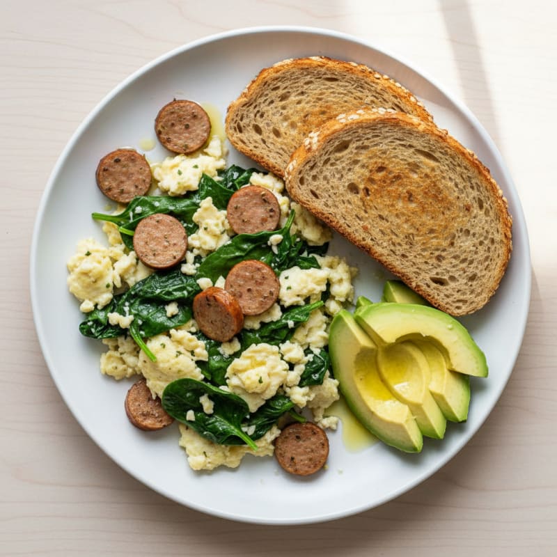 Scrambled Egg Whites with Spinach and Turkey Sausage