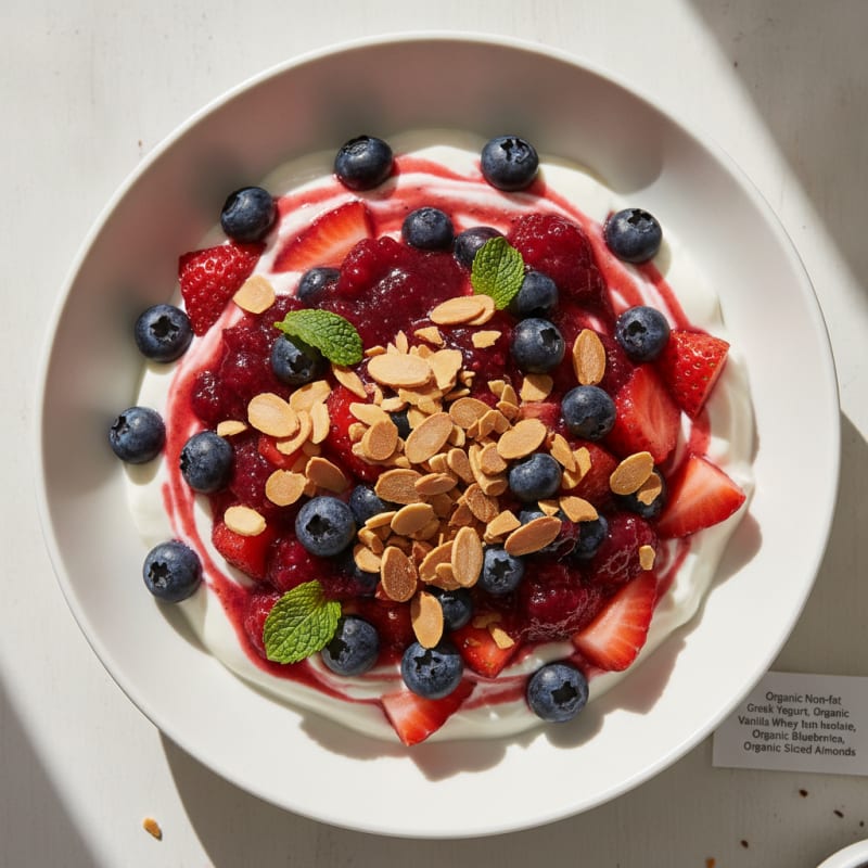 Greek Yogurt Protein Parfait with Mixed Berries and Almonds