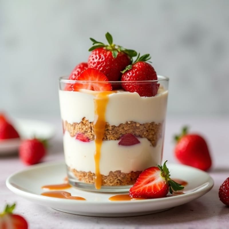 Creamy Protein Cheesecake Parfait with Salted Caramel Drizzle