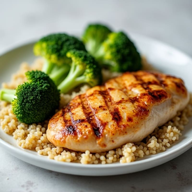 Grilled Chicken Breast with Quinoa and Roasted Broccoli