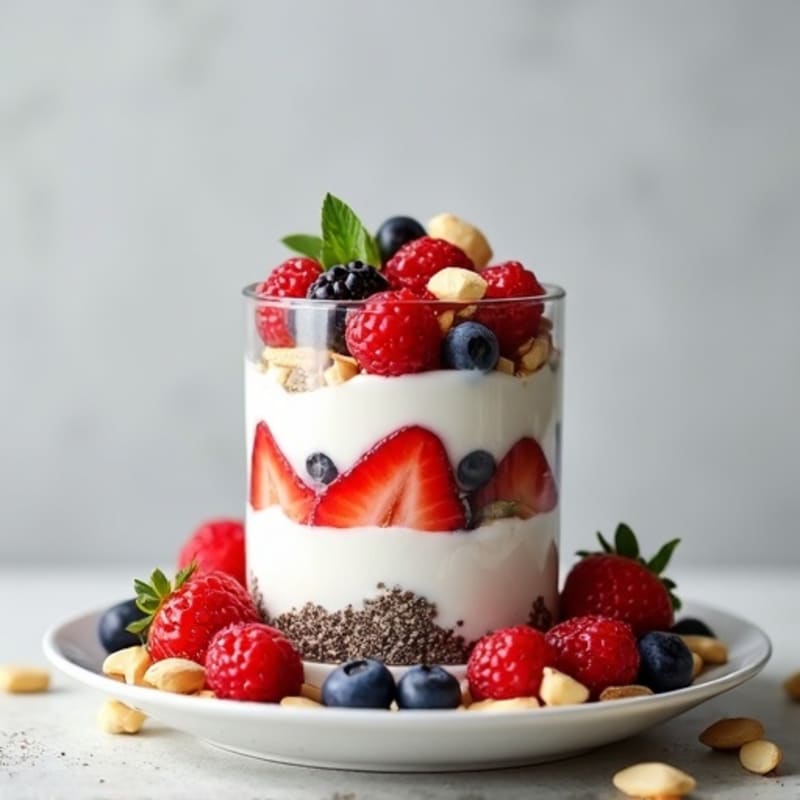 Greek Yogurt Protein Parfait with Mixed Berries and Almonds
