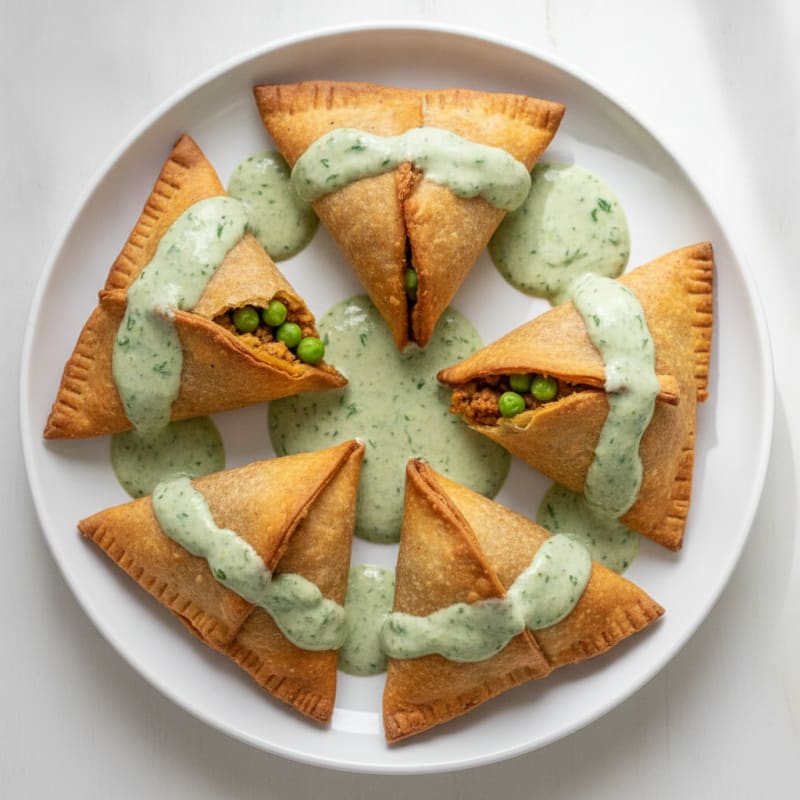 Spiced Potato and Pea Samosas with Chutney