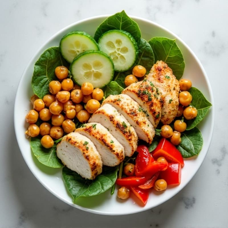Lemon Herb Chicken and Chickpea Crispy Vegetable Salad