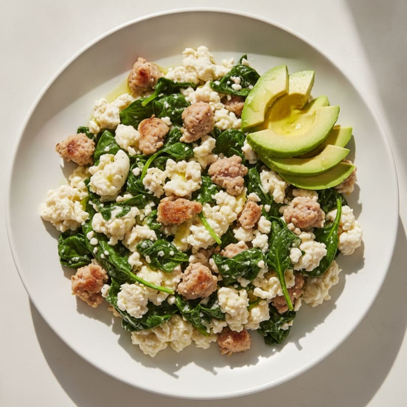 Egg White and Turkey Sausage Scramble with Spinach
