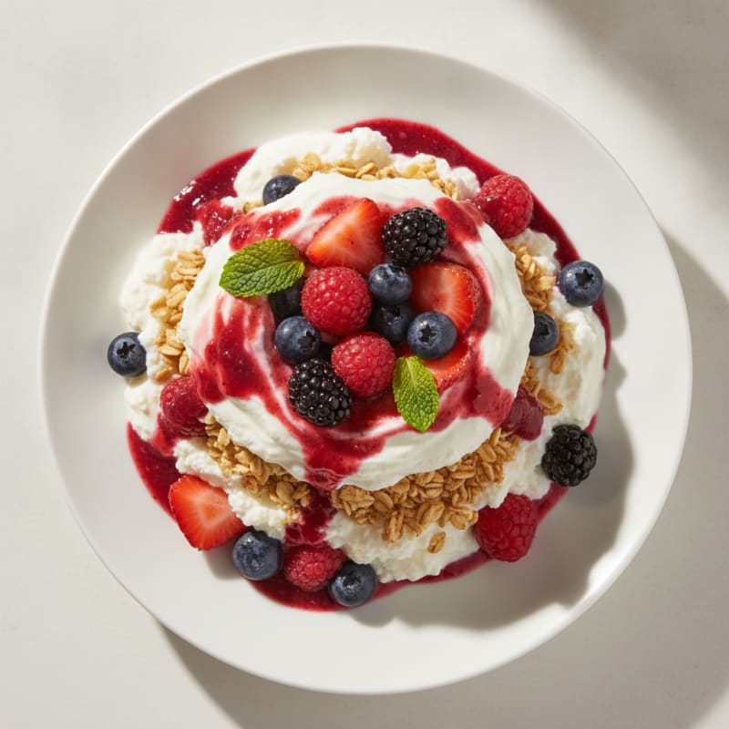High-Protein Yogurt Oat Parfait with Mixed Berries