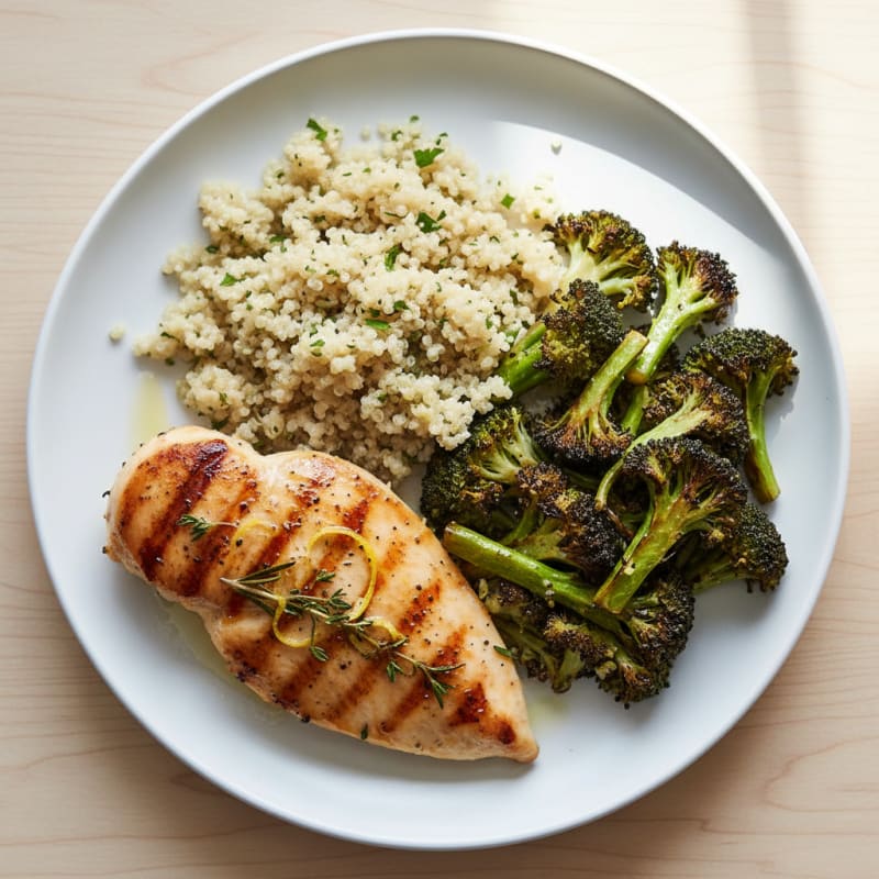 Grilled Chicken Breast with Quinoa and Roasted Broccoli
