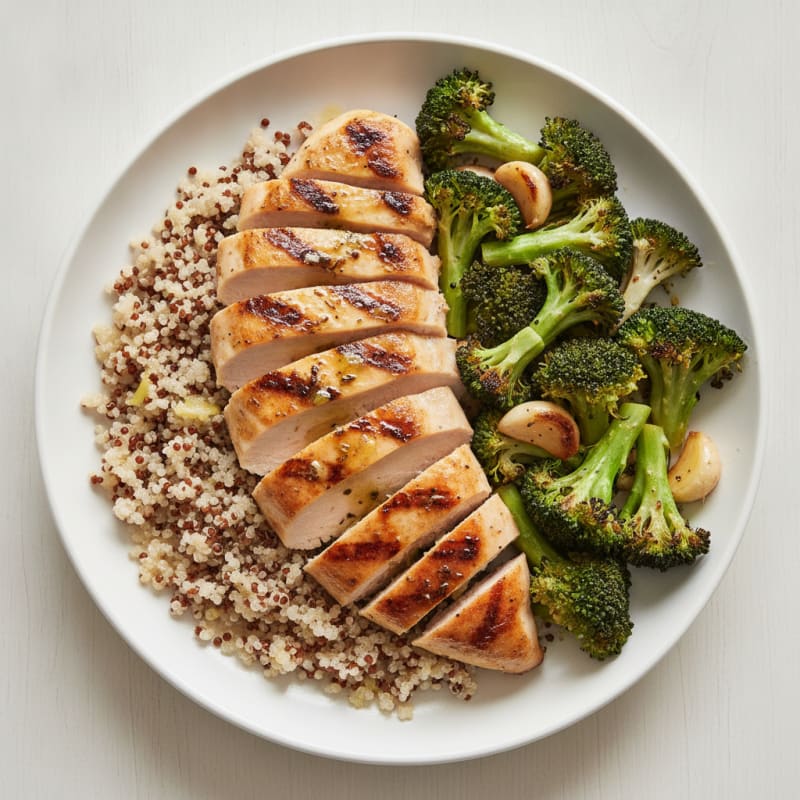 Grilled Chicken Breast with Quinoa and Roasted Broccoli