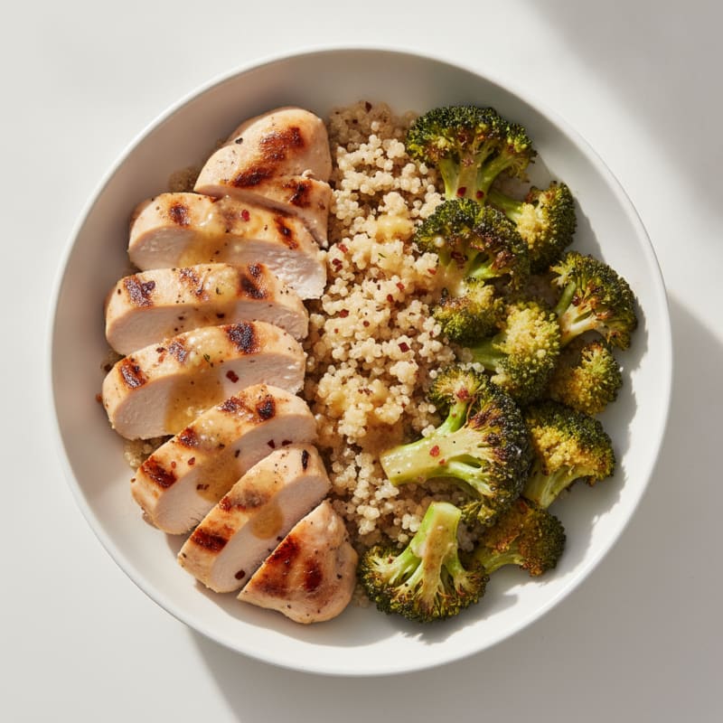 Grilled Chicken and Quinoa Bowl with Roasted Broccoli