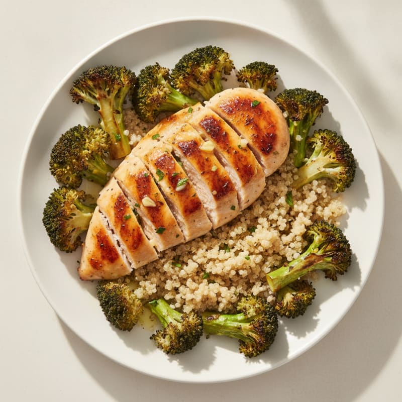 Grilled Chicken Breast with Quinoa and Roasted Broccoli