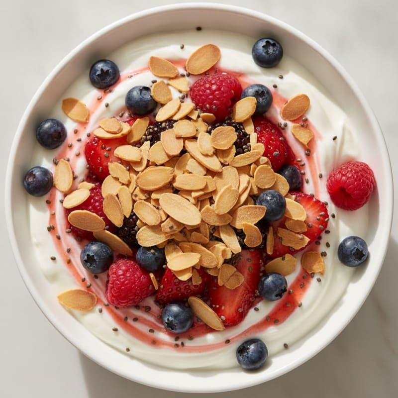 Greek Yogurt Protein Parfait with Mixed Berries and Almonds