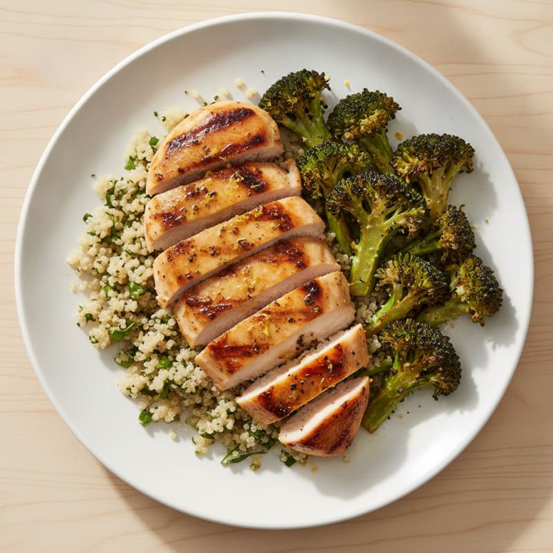 Grilled Chicken Breast with Quinoa and Roasted Broccoli
