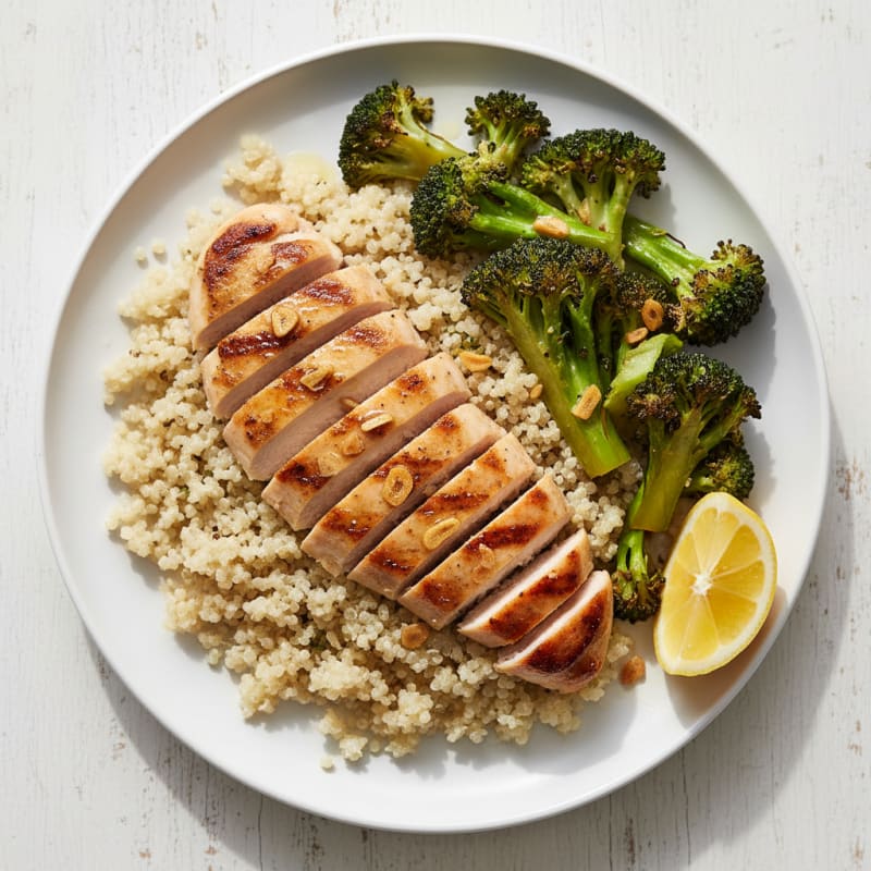 Grilled Chicken Breast with Quinoa and Roasted Broccoli