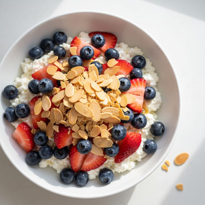 Cottage Cheese and Berry Protein Bowl with Almonds