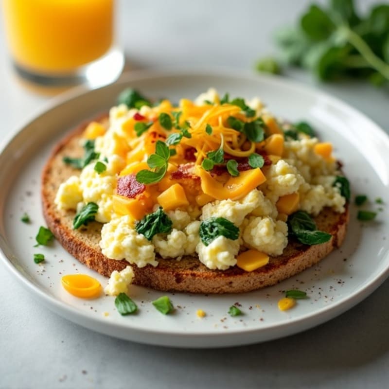 Egg White and Spinach Scramble with Cottage Cheese and Turkey Bacon