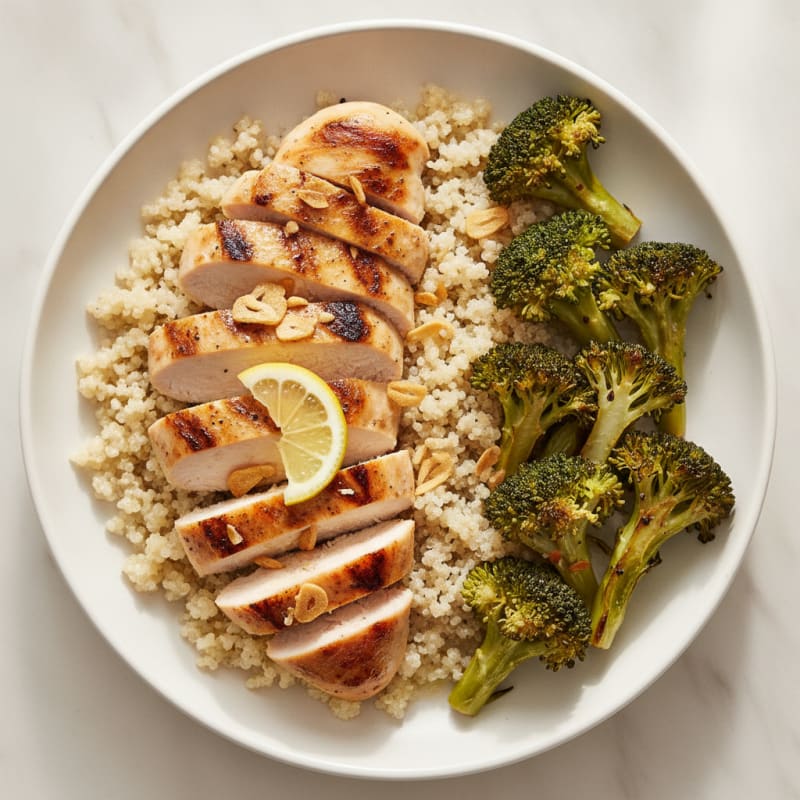 Grilled Chicken Breast with Quinoa and Roasted Broccoli
