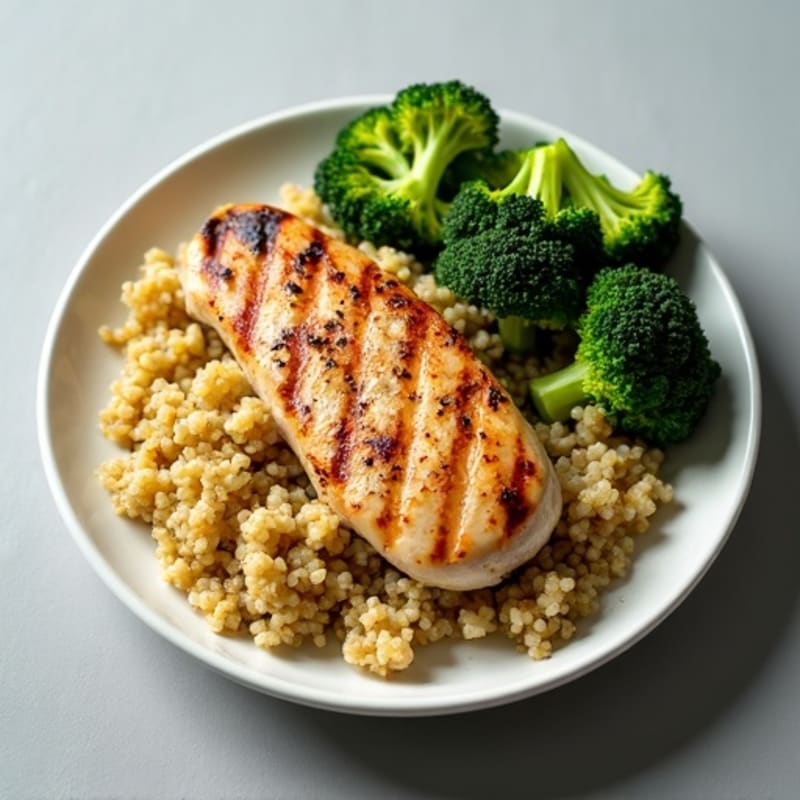 Grilled Chicken Breast with Quinoa and Roasted Broccoli