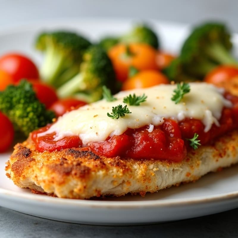 Healthy Crispy Chicken Parmesan with Roasted Vegetables