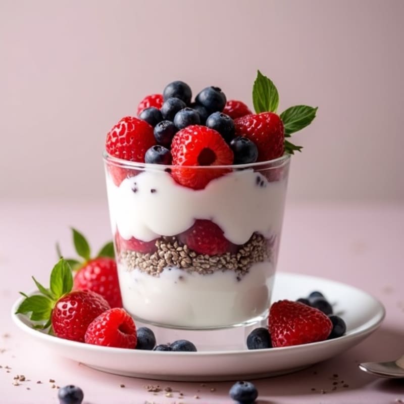 Greek Yogurt Protein Parfait with Mixed Berries and Chia Seeds