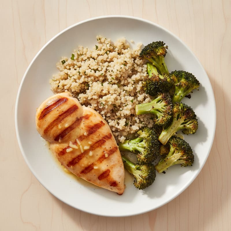 Grilled Chicken Breast with Quinoa and Roasted Broccoli