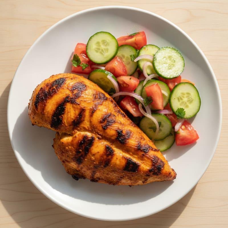 Grilled Tandoori Chicken Breast with Cucumber Tomato Salad