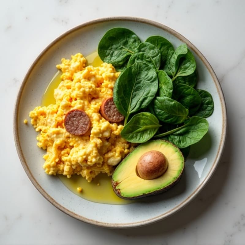 Egg White Scramble with Turkey Sausage and Spinach