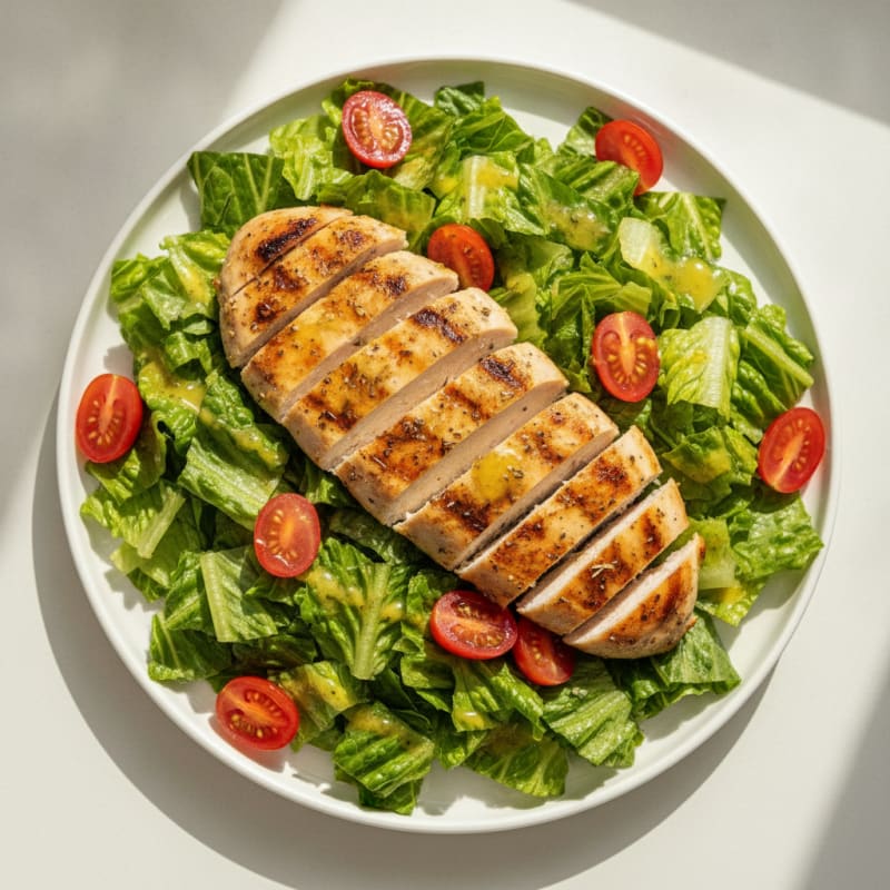Grilled Chicken Breast with Crisp Romaine and Tomato Salad