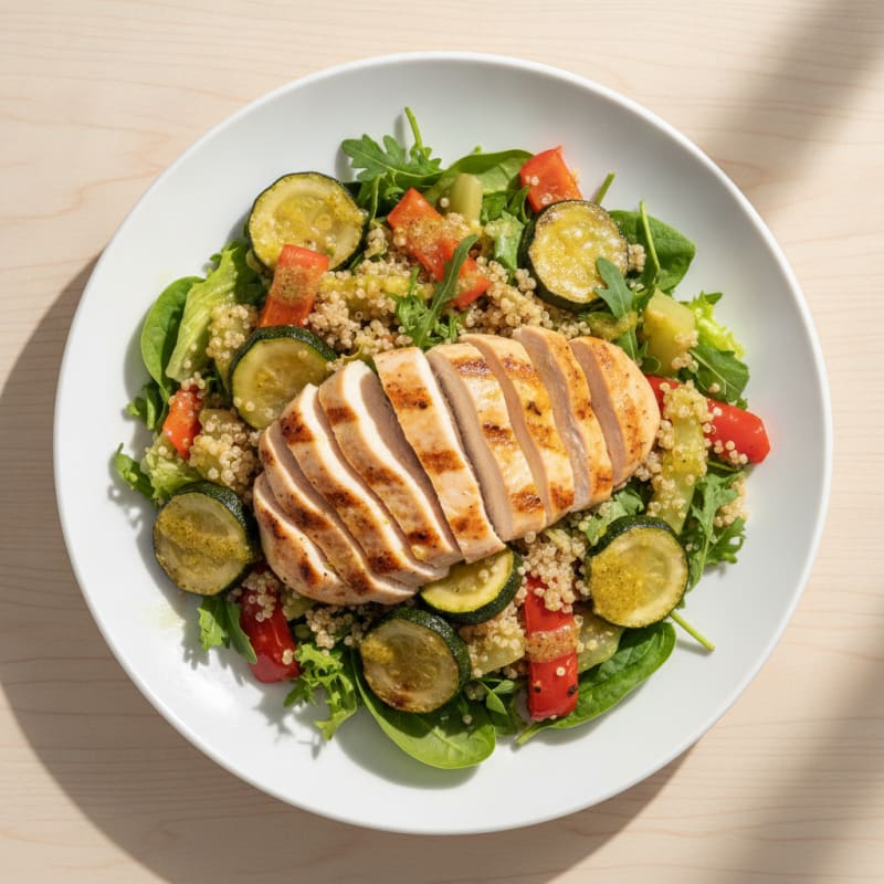 Grilled Chicken Breast Salad with Quinoa and Roasted Vegetables
