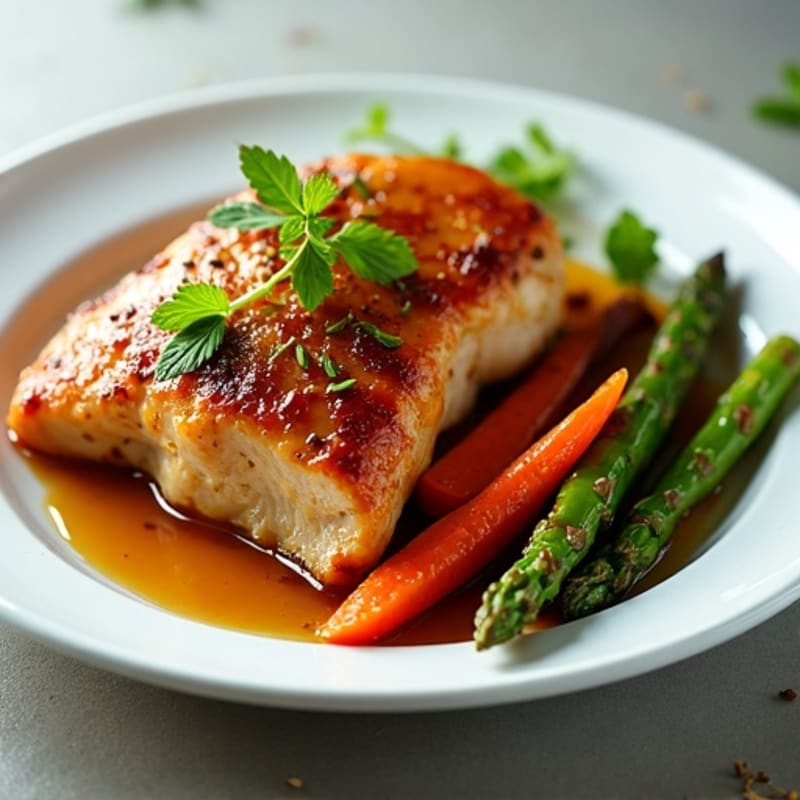 Maple-Glazed Chicken with Crispy Roasted Carrots and Asparagus