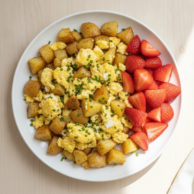 Roasted Potato & Egg Power Hash with Fresh Strawberries