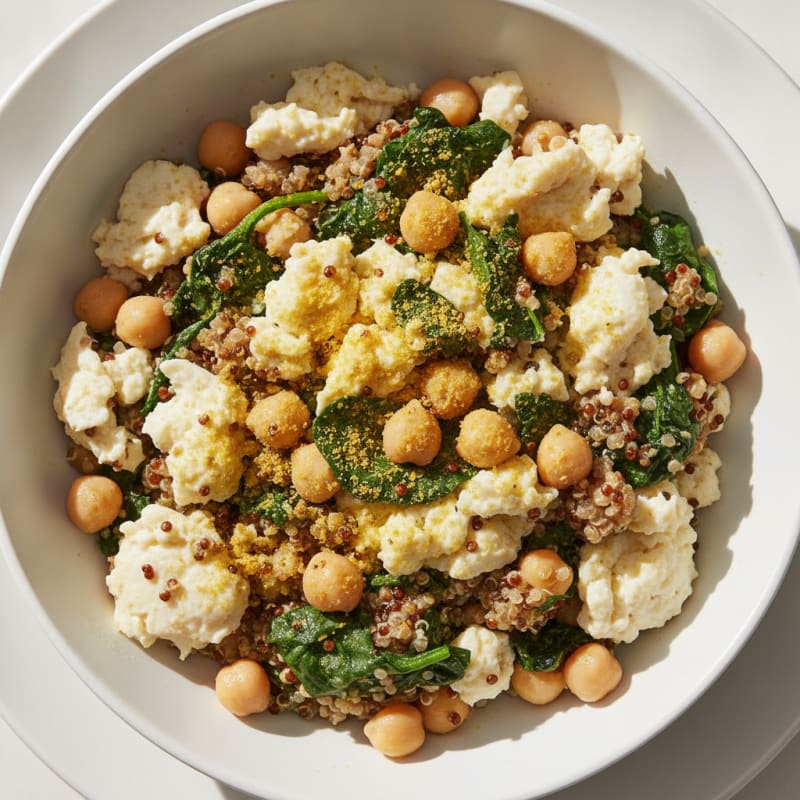 Egg White and Quinoa Scramble with Spinach and Chickpeas