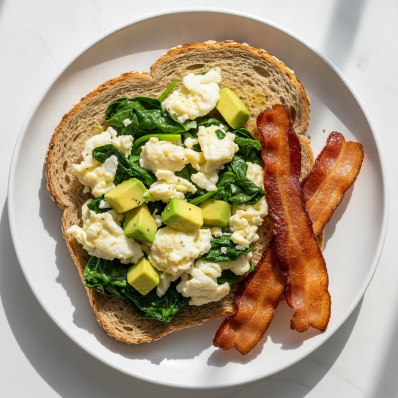 Egg White Spinach Scramble with Turkey Bacon
